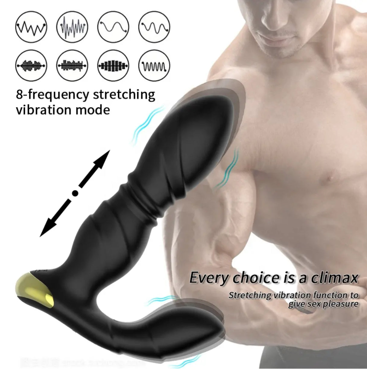 Male Anal plug vibrator with 8 frequency telescopic